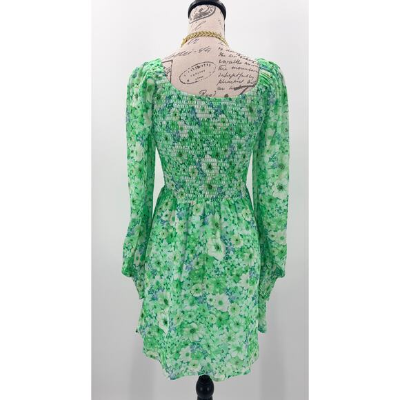 B2 Steve Madden Green Floral Mini Dress Womens Small Long Sleeves Cottagecore - Picture 5 of 7